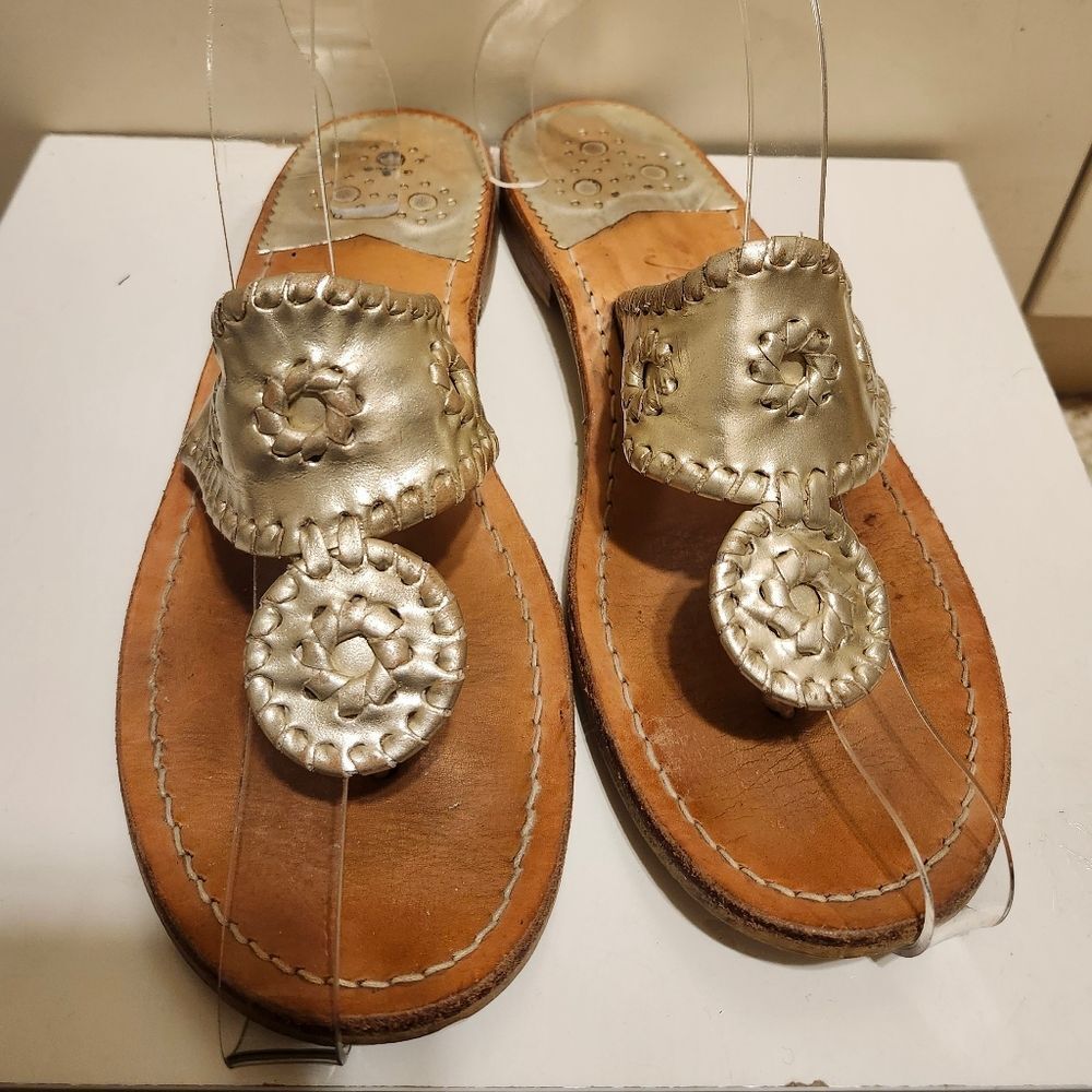 Jack Rogers Metallic Gold Leather Thong Sandals